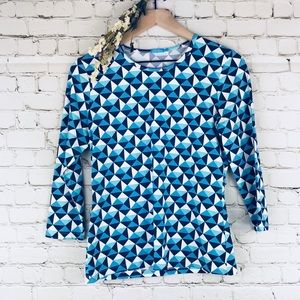 J. McLaughlin Signature Tee Blue Geometric Print